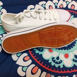 BRAND NEW, W 10 (seems a bit big), white & red slip on canvas shoes